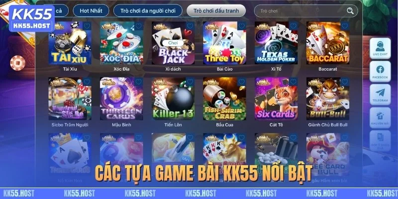 Các tựa game bài KK55 nổi bật